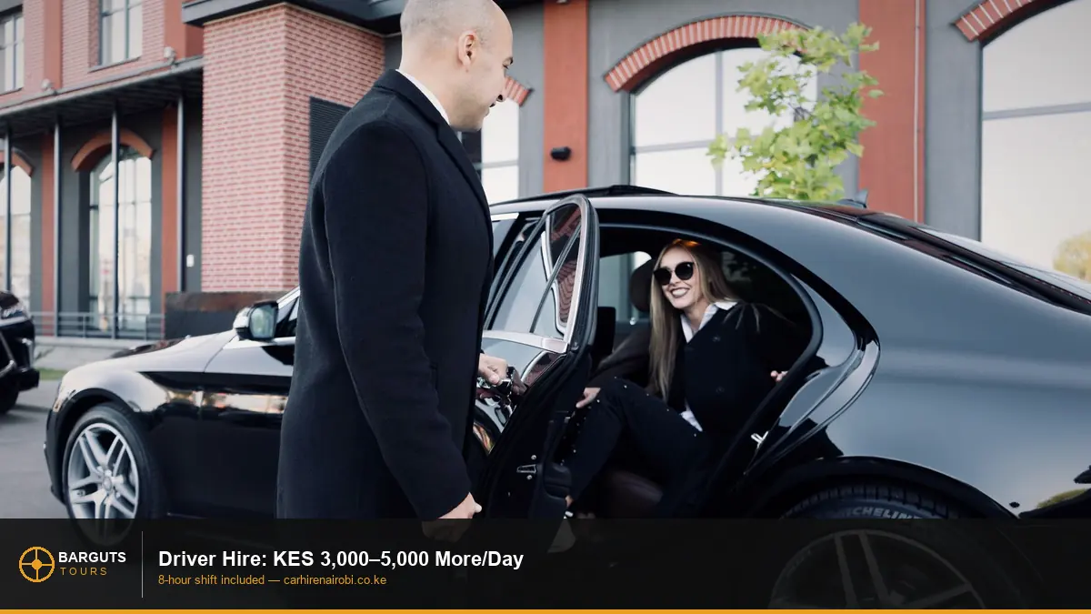Professional chauffeur driver in Nairobi — car with driver costs KES 3,000 to 5,000 more per day