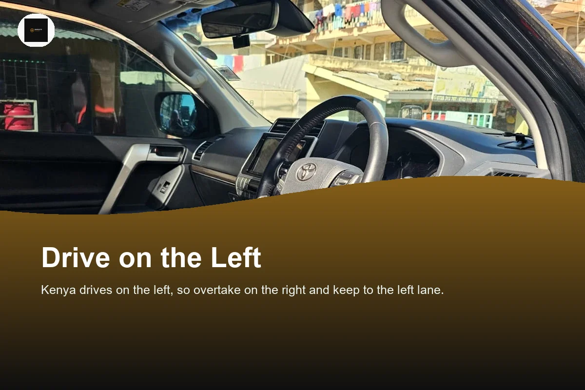 Driver seat and steering wheel in a black Toyota Prado