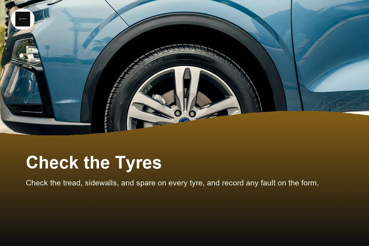Detailed view of a car wheel and tire on a paved surface